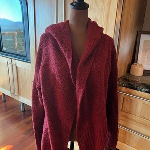 Eileen Fisher Textured Wool Red Knit Sweater - Size Large